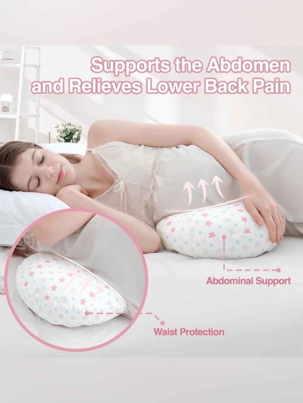 Pregnancy Plush Star-Print Baby Pillow - White with Pink & Blue Stars